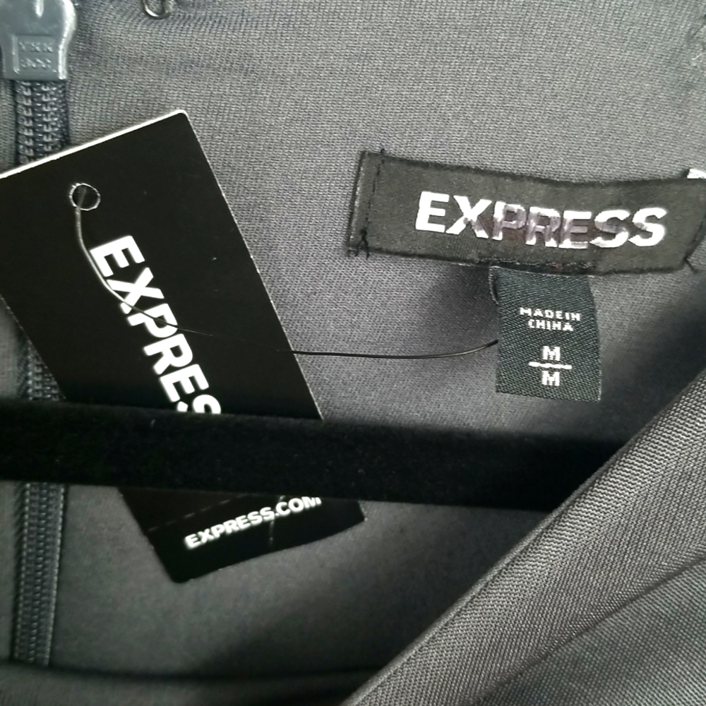 Express Gunmetal Gray Shoulder Pads Sleeveless Satiny Faux Wrap Rusched Dress - Picture 6 of 11